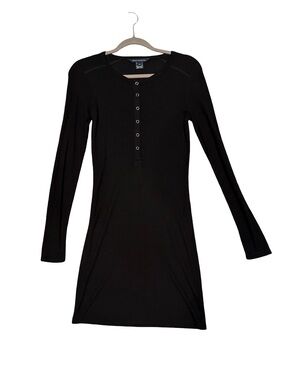 French Connection Black Long-Sleeve Henley Dress